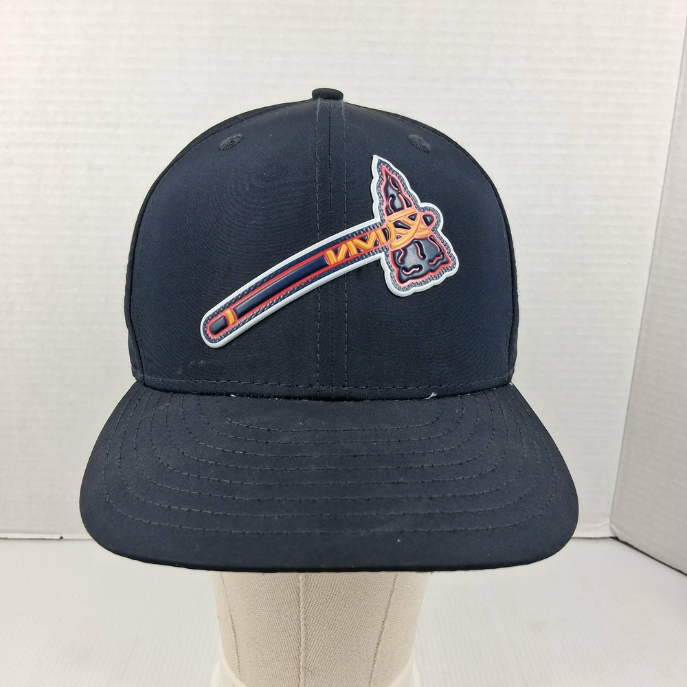 Atlanta Braves New Era 59FIFTY Fitted Hat Navy Blue Tomahawk Logo Size 7 1/2